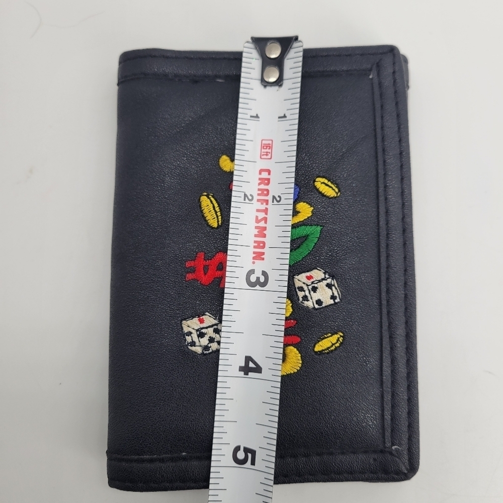 Vintage Rare Las Vegas Black Wallet Faux Leather Zip Compartments Credit Cards - Picture 10 of 13